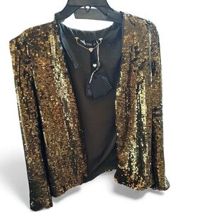 NEW NWT Twinset Gold military green Sequin Women's Jacket size 2